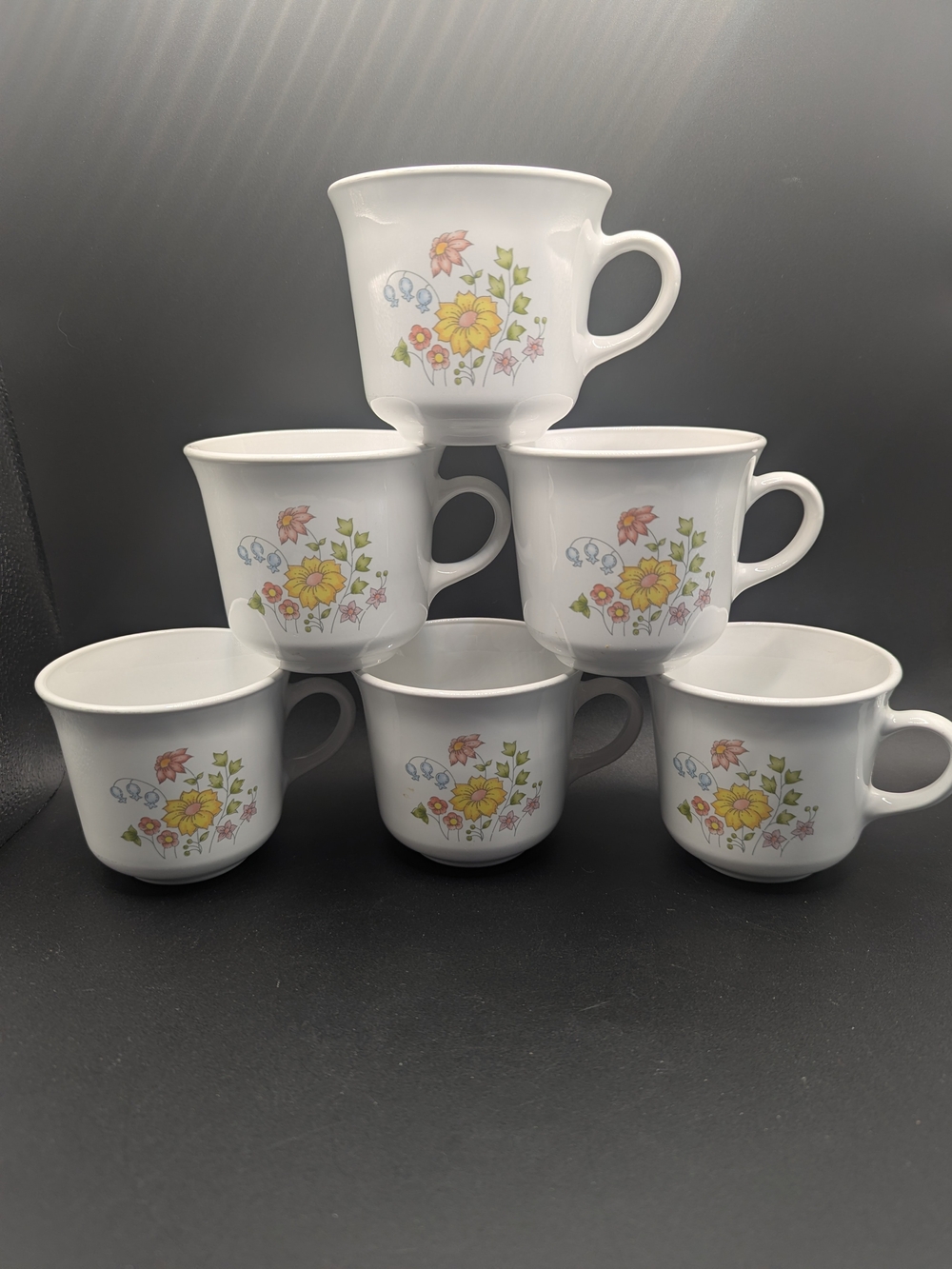 Vintage - 6 Corelle by Corning Ware Spring Meadow Flowers Coffee Mugs Tea Cups